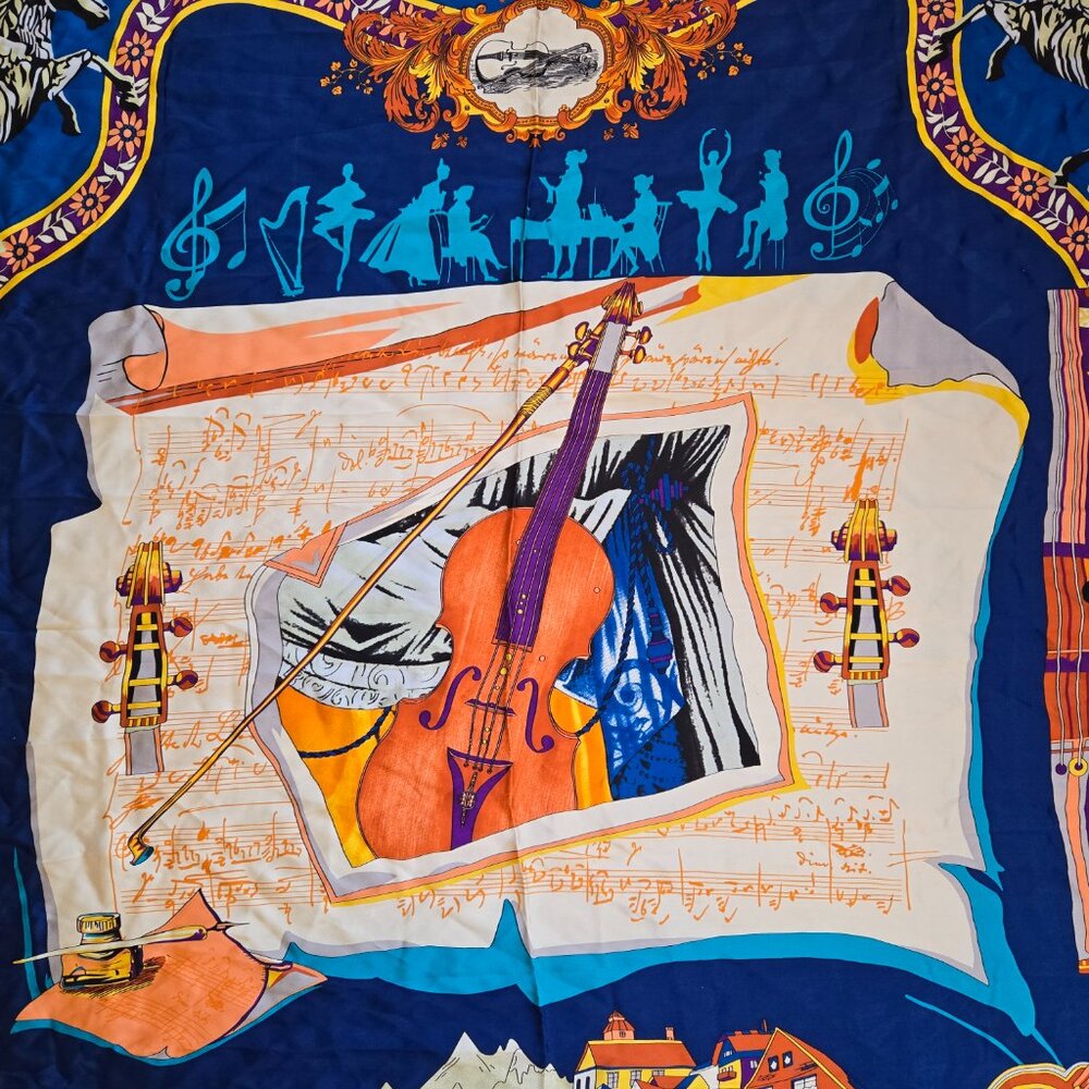Silk Scarf Violin Classical Music Hand Rolled - Picture 3 of 11
